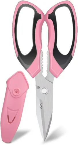 Vista 9 de Tijeras de acero inoxidable ultra afiladas, tijeras resistentes con cubierta protectora, tijeras para alfombras multiusos, cartón de fácil corte