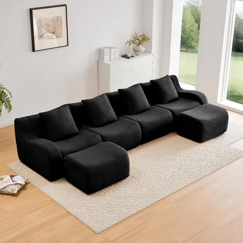 Vista 14 de Sofás de peluche sin hueso para sala de estar, juego de sofá modular negro con asiento profundo, sofá de gran tamaño, sofás para sala, cómodos sofás