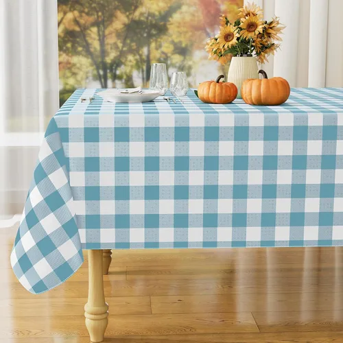 Misaya - Mantel cuadrado de vinilo impermeable, mantel con respaldo de Aguamarina y blanco