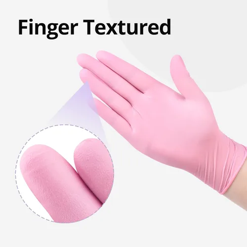 Vista 5 de Guantes de nitrilo para examen SwiftGrip, 4 mil, Flor de cerezo, guantes aptos para alimentos, desechables, libres de látex y polvo