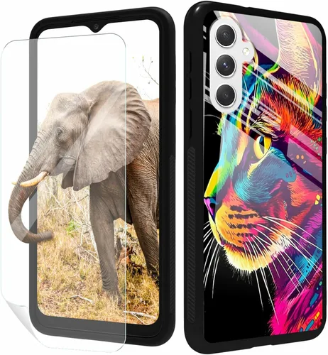 Vista 93 de for Samsung Galaxy A17 5G Phone Case 6.7" with Screen Protector Slim Tempered Glass Back Cover A Purple Cat Design Shockproof Protective Case for