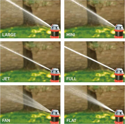 Vista 2 de Eden 96122 - Aspersor de jardín móvil de engranajes giratorios de metal ajustable de 6 patrones para el patio con juego de inicio de conexión