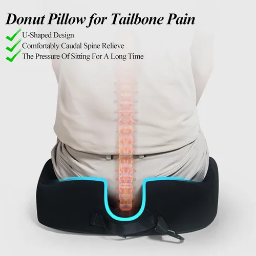 Vista 4 de Almohada grande con forma de dona para aliviar el dolor de coxis, cojín de asiento de rosquilla, almohada de dona para embarazo posparto, ayuda a