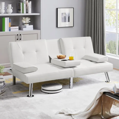 Vista 56 de Yaheetech Sofá biplaza cama, convertible, tela, ajustable, moderno, reclinable, reversible, plegable, reposabrazos extraíbles, portavasos, 3