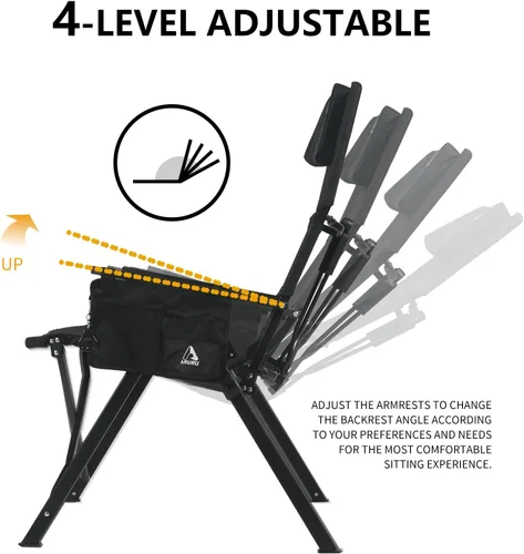 Vista 5 de Silla de campamento reclinable de aluminio, sillas de césped plegables resistentes con respaldo alto ajustable de 4 etapas para adultos, silla Negro