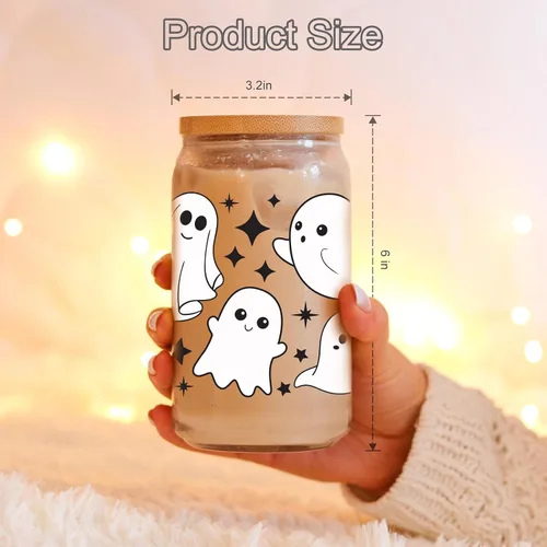 Vista 3 de Coolife Ghost Halloween Cup, vaso de 16 oz con tapas y pajitas