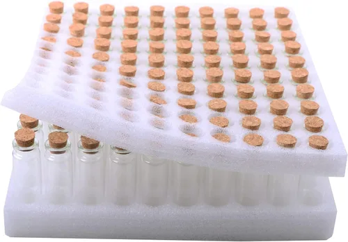 Vista 6 de MaxMau 100 juegos de botellas de vidrio de 0.7 onzas líquidas con tapón de corcho, pequeños frascos de vidrio transparentes para recuerdos de boda