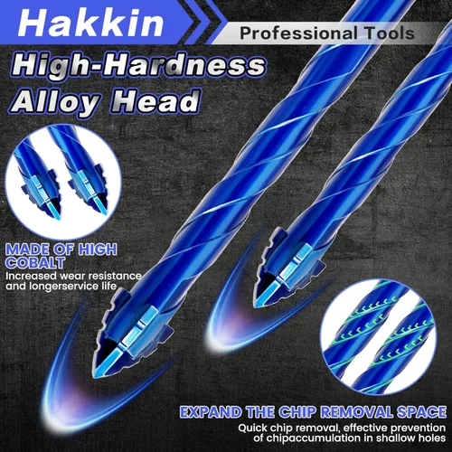 Vista 4 de Hakkin - Juego de 16 brocas de mampostería excéntricas dentadas (1/4 a 9/16 pulgadas), juego de brocas para hormigón con vástago hexagonal