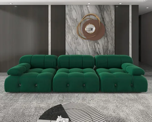 Vista 121 de Sofá modular moderno de terciopelo, sofá modular minimalista en forma de U de 6 plazas con 2 otomanas para sala de estar, oficina, apartamento