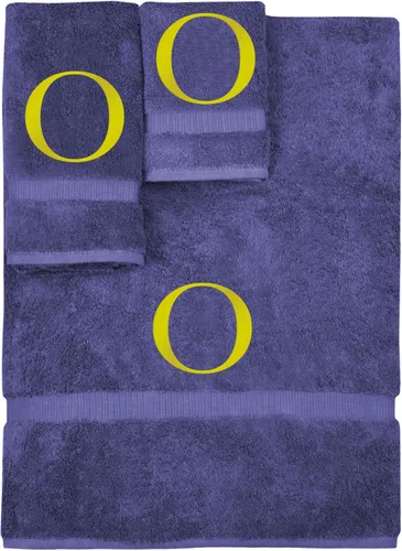 Vista 138 de Juego de toallas con monograma, regalo personalizado, juego de 3 - Letra de bloque dorada bordada en toalla - Extra absorbente 100% algodón turco