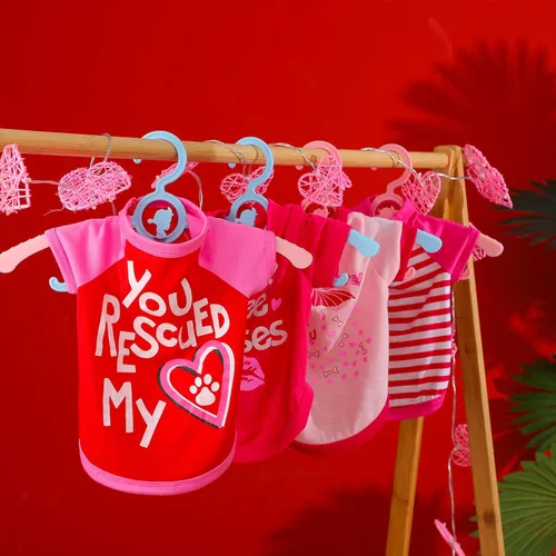 Vista 4 de Weewooday 5 piezas de camisa a granel para perro, ropa de corazones rosados, camisas para mascotas para perros pequeños, hembras, perros, ropa