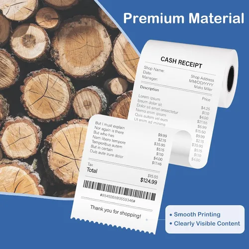 Vista 3 de Rollos de papel térmico de 2 1/4 pulgadas x 50 pies (50 rollos), papel de recibo sin BPA, papel térmico de recibo de 2.283 in para impresora térmica