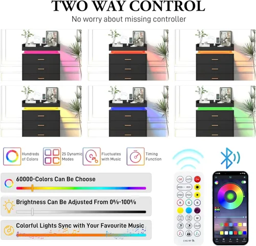 Vista 6 de jiteentarou Cómoda de 5 cajones con estación de carga y luces LED, cómoda moderna con toma de corriente, armario organizador para dormitorio, sala