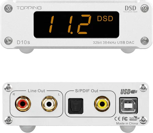Vista 10 de Topping D10s HiFi USB DAC - ES9038Q2M DAC XMOS XU208 PCM384kHz DSD256 Decodificador de escritorio de audio de alta resolución para PC Negro
