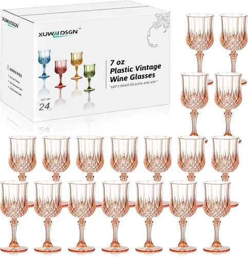 Vista 9 de XUWAIDSGN 16 Piezas Copas de Vino Vintage de Plástico de 7oz Vasos para Beber Irrompibles Cristalería para Bodas Copas de Agua de Cristal