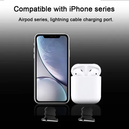 Vista 3 de Enchufe antipolvo de metal compatible con iPhone 14 13 12 11 X XS XR 8 7 SE Mini Plus Pro Max iPad AirPods, 2 protectores de puerto de carga