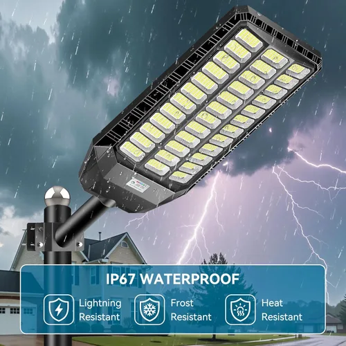 Vista 6 de VOOJOY Luz solar de calle de 12000 W para exteriores, luces solares de grado comercial al aire libre, IP67 impermeable, luces de estacionamiento