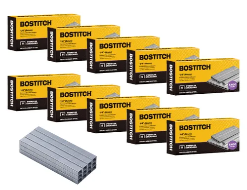 Vista 7 de Bostitch Office Premium grapas estándar, 1/4 de pulgada de longitud, acero de alto carbono, 5000 por caja, paquete de 5