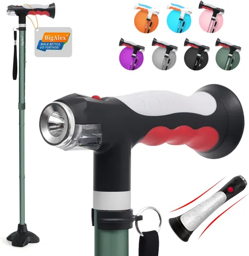 Vista 15 de BigAlex Bastón plegable con dos luces LED para ancianos, base sólida, bastón ajustable con bolsa de transporte para hombres y mujeres