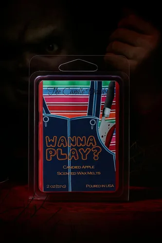 Vista 2 de The Candle Daddy Wanna Play? - Scary Candy Apple Scented Horror Movie Wax Melt - 1 Pack - 2 Ounces - 6 Cubes - Spooky Fun Gift Halloween October