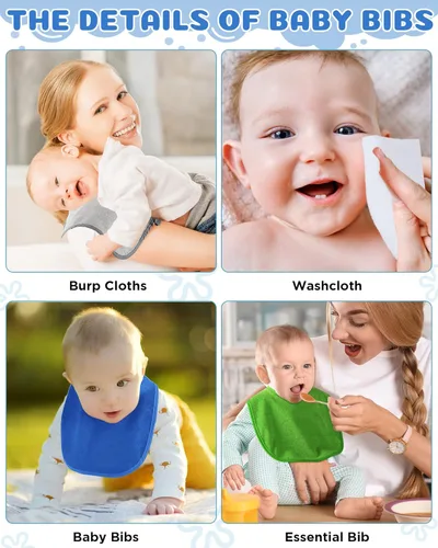 Vista 4 de JaGely Paquete de 30 baberos de muselina para bebé, multicolor, sólido, unisex, impermeable, alimentador ajustable para dentición y babeo