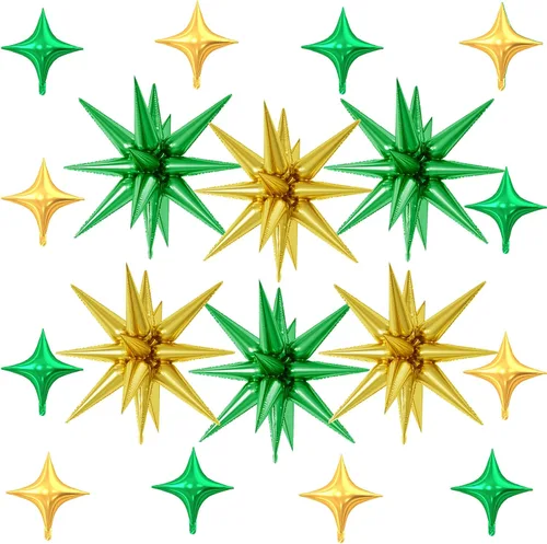 Vista 32 de 18 globos de estrella rojos y plateados, globos plateados y rojos con 6 globos de estrella en explosión de 22 pulgadas, 12 globos de aluminio