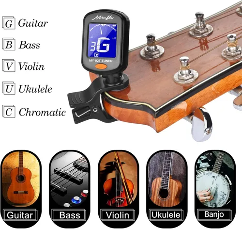 Vista 6 de MOREYES Púas de guitarra cejilla afinador de guitarra clip para ukelele acústico bajo guitarra clásica
