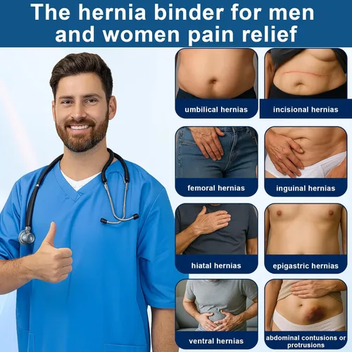 Vista 7 de Cinturón de hernia umbilical para hombres y mujeres, carpeta de soporte abdominal ajustable con almohadilla de soporte para hernias navales