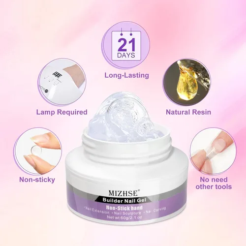 Vista 9 de MIZHSE Gel sólido constructor para uñas, 60g de gran capacidad, esculpido 3D transparente, gel duro no pegajoso para tallado manual UV/LED con molde
