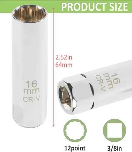 Vista 2 de RACOONA Enchufe de bujía de 0.551 in/0.630 in, enchufe magnético de pared delgada, accesorios de automóvil, herramienta de extracción de 12 puntos