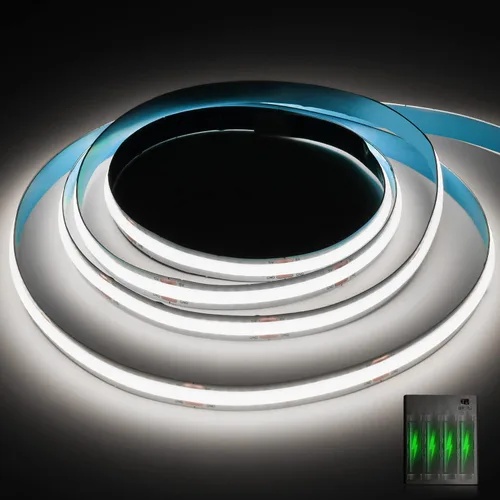 Tira de luces LED COB alimentadas por pilas, 4.92 pies, funciona con pilas, 6000 K, tira de luz LED blanca fría, luces de cinta LED flexible de alto