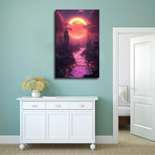 Vista 4 de Synthwave Retro Futurism Wall Art – Neon Vaporwave Poster for Gamer Room & Cyber Decor Poster Canvas Artwork Prints Rustic Farmhouse Decorations for
