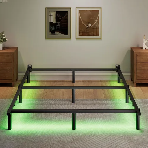 Vista 9 de SHOANED Base de cama tamaño individual con LED, base de cama metálica de acero de 18 cm para somier y colchón, base de cama resistente básica