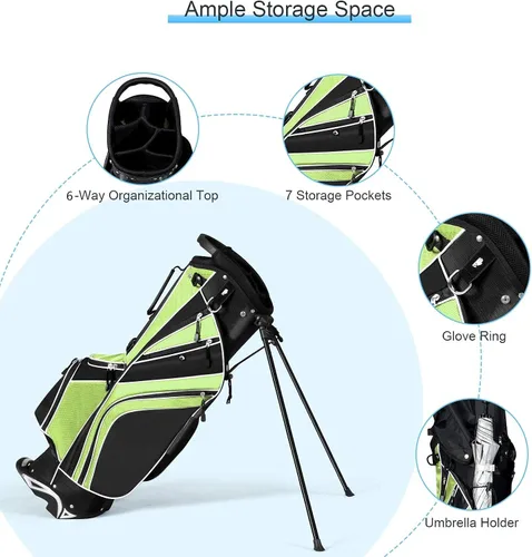 Vista 6 de Mayjooy Golf Stand Bag, Portable Carry Golf Bag w/Ergonomic Dual Straps & 6 Way Top Divider, Lightweight Carry Organizer Pocket w/Umbrella Ring Negro