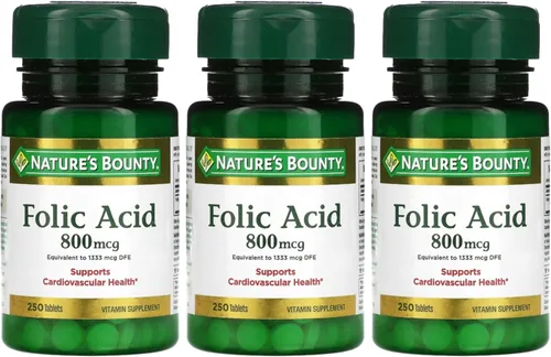 Vista 7 de Nature's Bounty Suplemento de Ácido Fólico, Apoya la Salud Cardiovascular, 800 mcg, 250 Tabletas