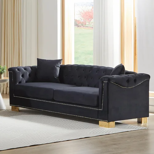 Vista 8 de Harper & Bright Designs Sofá Chesterfield de terciopelo de 62 pulgadas de dos plazas, moderno y clásico con brazo enrollado con botones y decoración