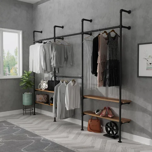 Vista 2 de Perchero industrial para ropa, perchero para armario, dormitorio y como sistema de clóset. Percheros resistentes para colgar ropa, perchero