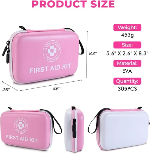 Vista 2 de Kit de Primeros Auxilios Premium - Kit de Emergencia de Doble Color de 305 Piezas con Carcasa Rígida y Revestimiento Interior Fluorescente, Kit