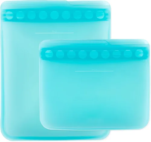 Vista 13 de Bumkins - Caja Bento de silicona - 3 secciones y tapa a prueba de fugas - Apto para alimentos - Juego de 2 - Lavable, apto para microondas, Azul