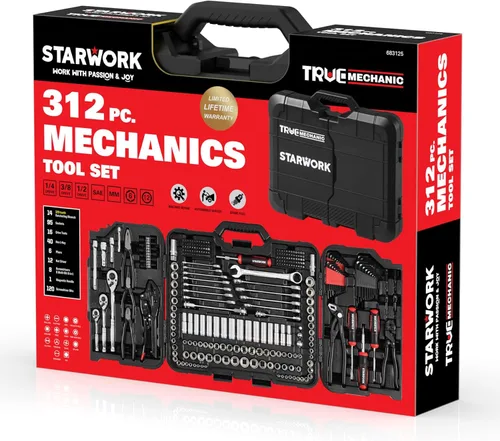 Vista 8 de STARWORK TRUE MECHANIC - Juego de herramientas mecánicas de 312 piezas y juego de zócalos, profesional, SAE/métrico, llaves de acabado espejo