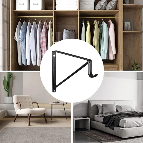 Vista 6 de HOME MASTER HARDWARE Paquete de 2 soportes de barra de armario resistentes, soporte de estante montado en la pared con soporte de estantería