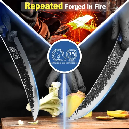 Vista 3 de XYJ FULL TANG Cuchillo de deshuesado de acero inoxidable de 10 pulgadas, cuchillos de pesca para chef, funda de cuero, cuchillos de cocina al aire