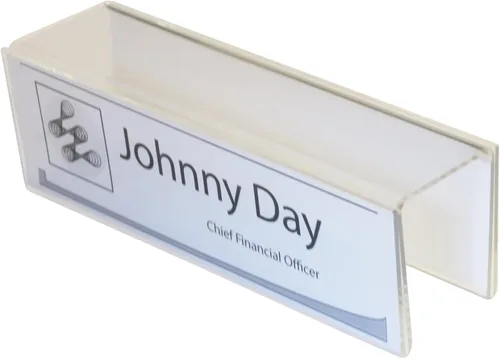 Soporte para placa de identificación acrílica con marco de doble cara de 8.5 x 2.5 pulgadas con gancho de 3 pulgadas - Soporte para placa de