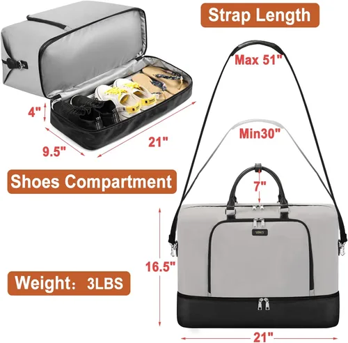 Vista 6 de Bolsa de viaje de fin de semana para mujer bolsa de noche con compartimento para zapatos bolsa de viaje de gran tamaño bolsa de transporte con funda