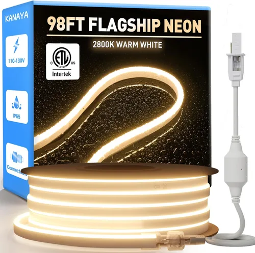 Vista 18 de KANAYA Luz de cuerda LED de neón de 16 pies con certificación ETL, CA 110V-120V conectable cortable iluminación IP65 impermeable, para decoración