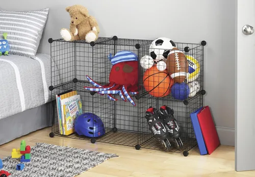 Vista 2 de Whitmor Storage Cubes - Stackable Interlocking Wire Shelves - 14.25"D x 14.5"W x 14.5"H - Black (Set of 6)