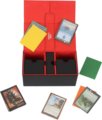 Vista 3 de AEGIS GUARDIAN - Caja de cartas para MTG con 3 bandejas, caja de cubierta Commander con capacidad para más de 200 cartas de doble manga, piel