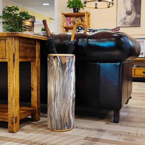 Vista 9 de Paraguas con patrón de mármol, paraguas contemporáneo, jarrón de suelo de barril, estilo moderno para almacenar bastones, bastones para entrada