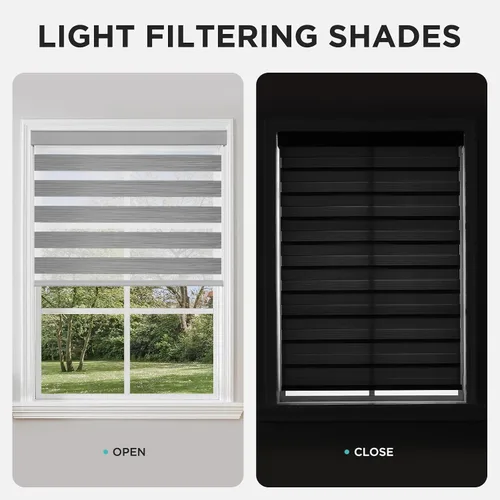 Vista 6 de Joydeco Persianas de Cebra Sin Cordón para Ventanas, Persianas de Ventana de Doble Capa con Control de Luz con Cubierta de Aluminio a Prueba de Luz