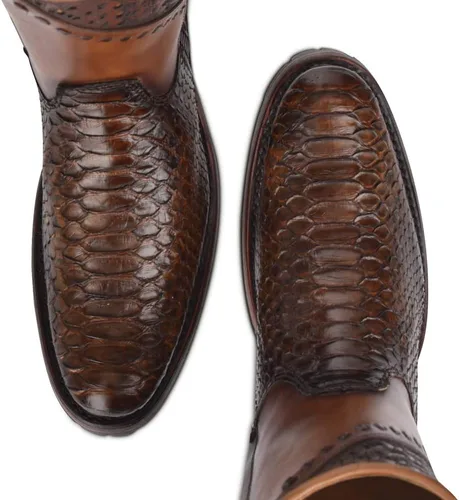Vista 7 de Cuadra Bota para hombre en piel auténtica pitón y piel bovina con cremallera